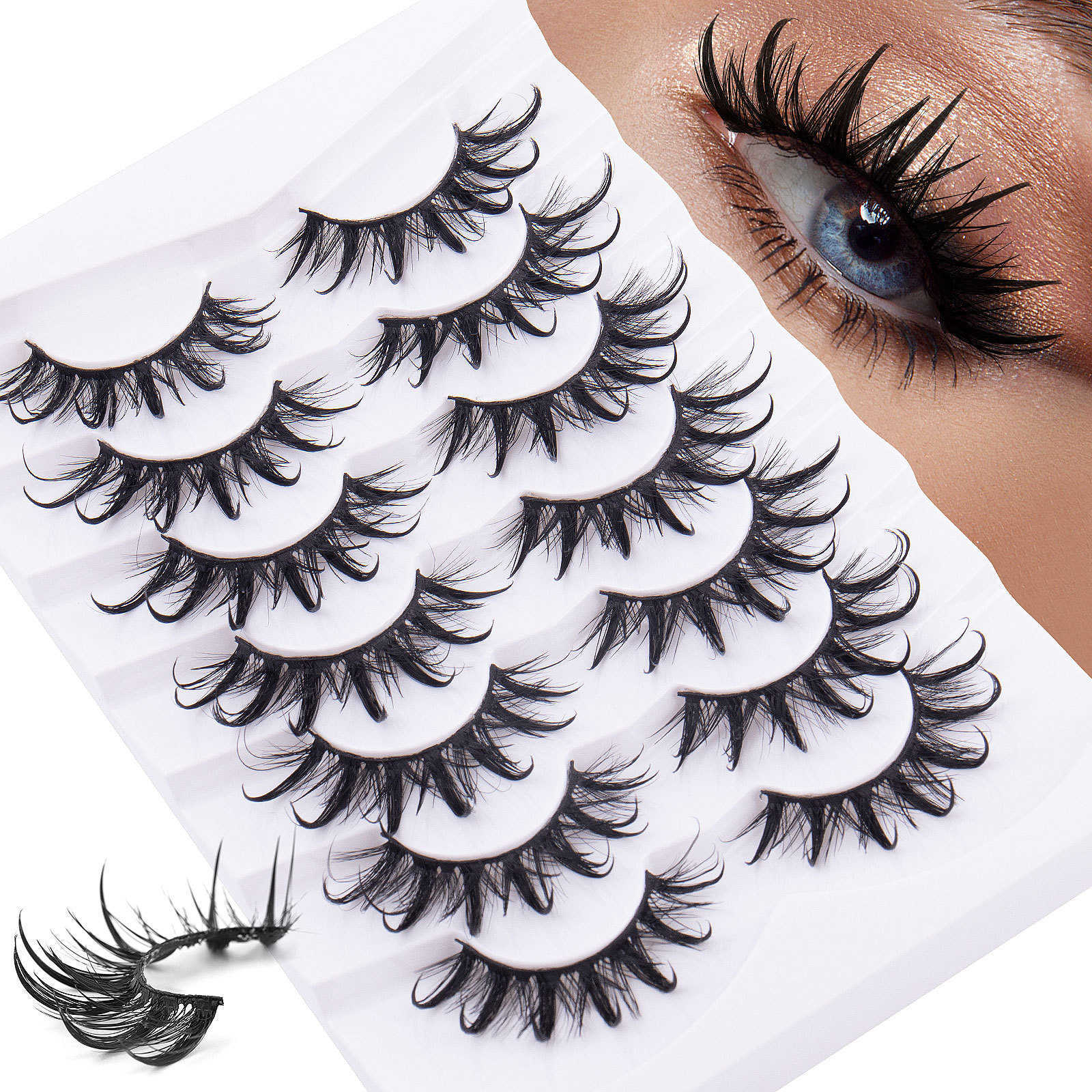 New product 7 pairs of fake eyelashes with thick exaggerated curls simulated eyelashes and grafting eyelashes W250324