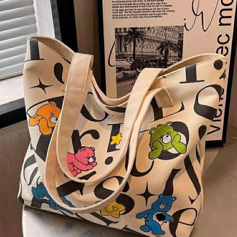 Student Canvas Women's Large Capacity Tote Commuter Versatile Printed Mommy Handheld Shoulder Shopping Bag Women