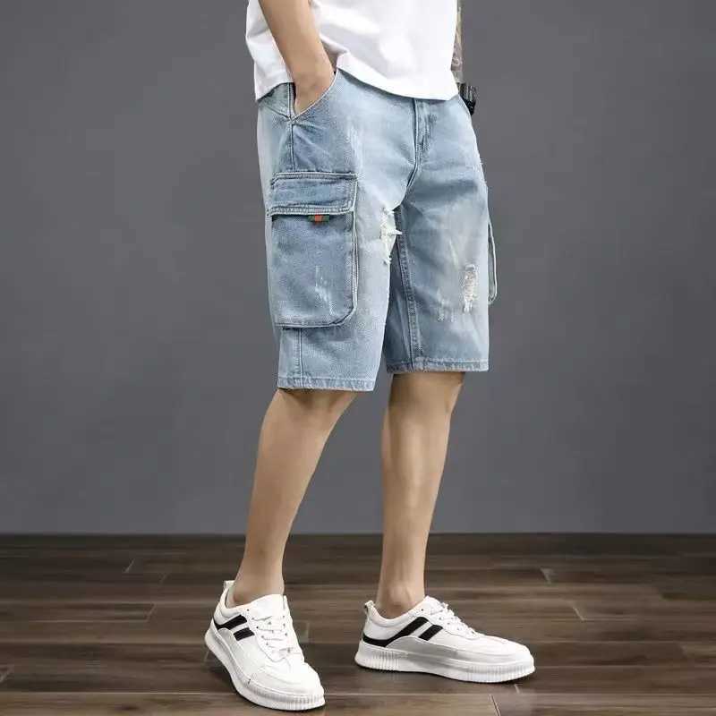 Bermuda Shorts Jeans Pants for Men with Pockets Mens Denim Shorts Cargo Baggy New In Cut Trend 2024 Buttons Retro Luxury Thin Sale T250603