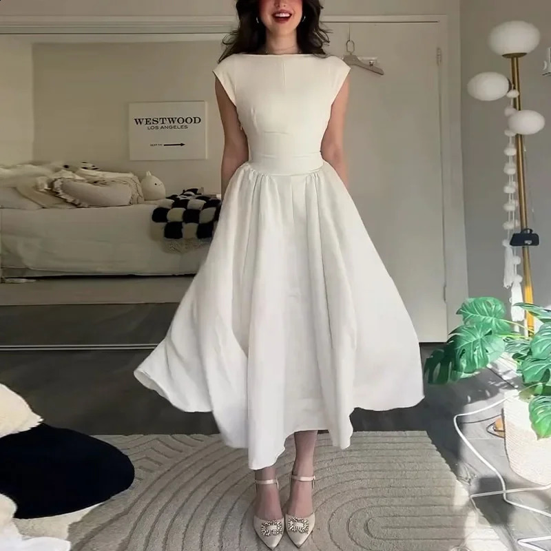 Summer 2025 Sexy Slim Fit Midi Dress Pure Color round Neck Sleeveless Womens Dress Cross-Border Fashion Elegant Style 250319