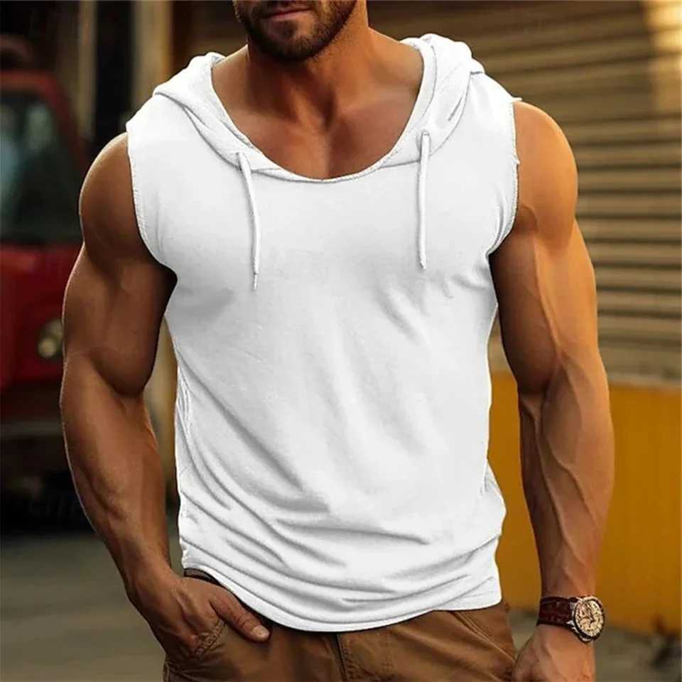 Flat weave mens fitness vest hooded sweatshirt fitness sleeveless hooded sweatshirt tailored sportswear single body bodybuilding striped muscle vest X