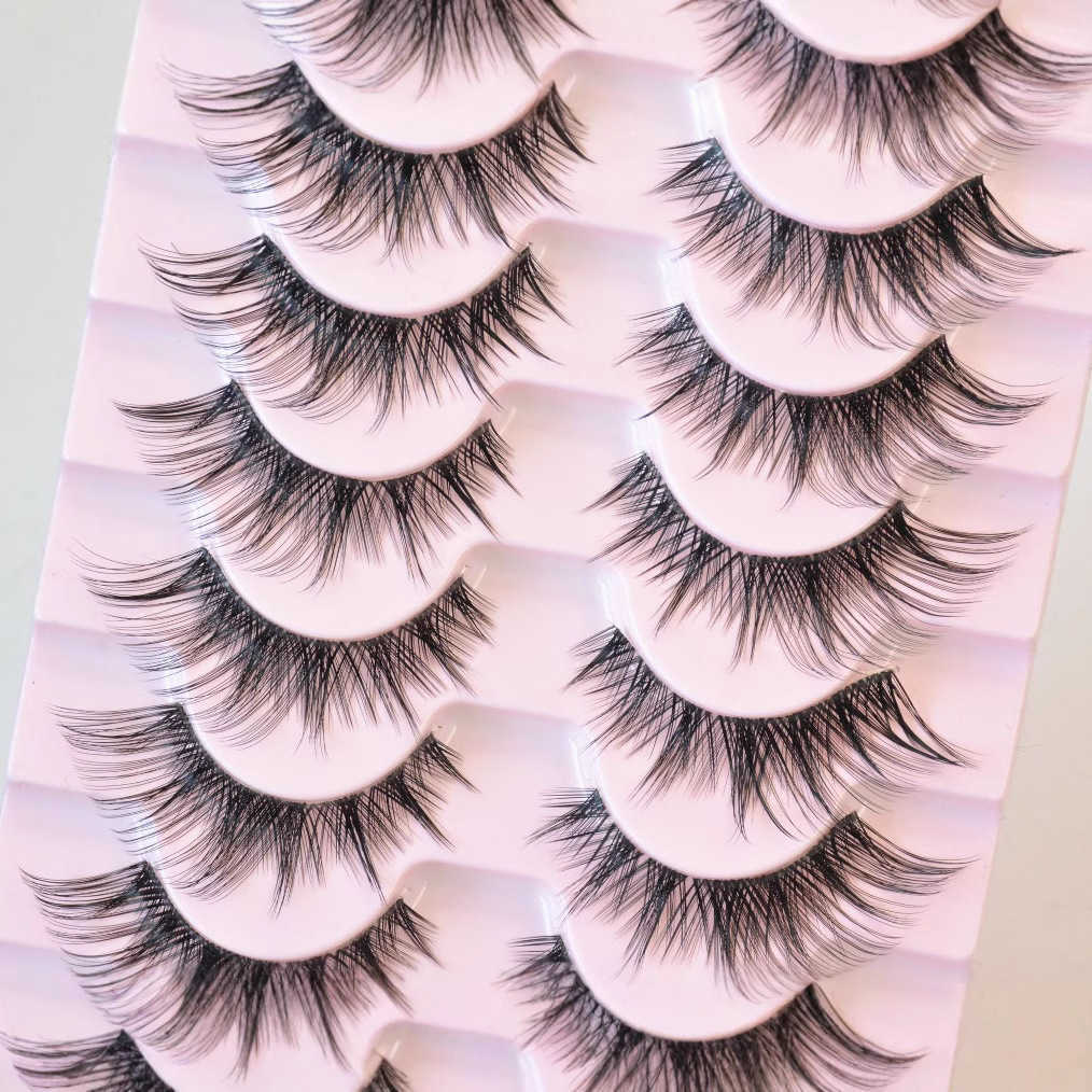 Thick simulation eyelashes fox style slanted flying tail elongated daily one-piece transparent stem fake eyelashes W250324