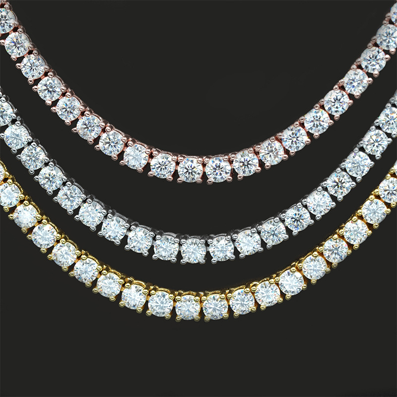 pass dia tester VVS1 D color moissanite chain for women solid sier 3MM wide tennis necklace hip hop designer jewelry woman valentines day gift