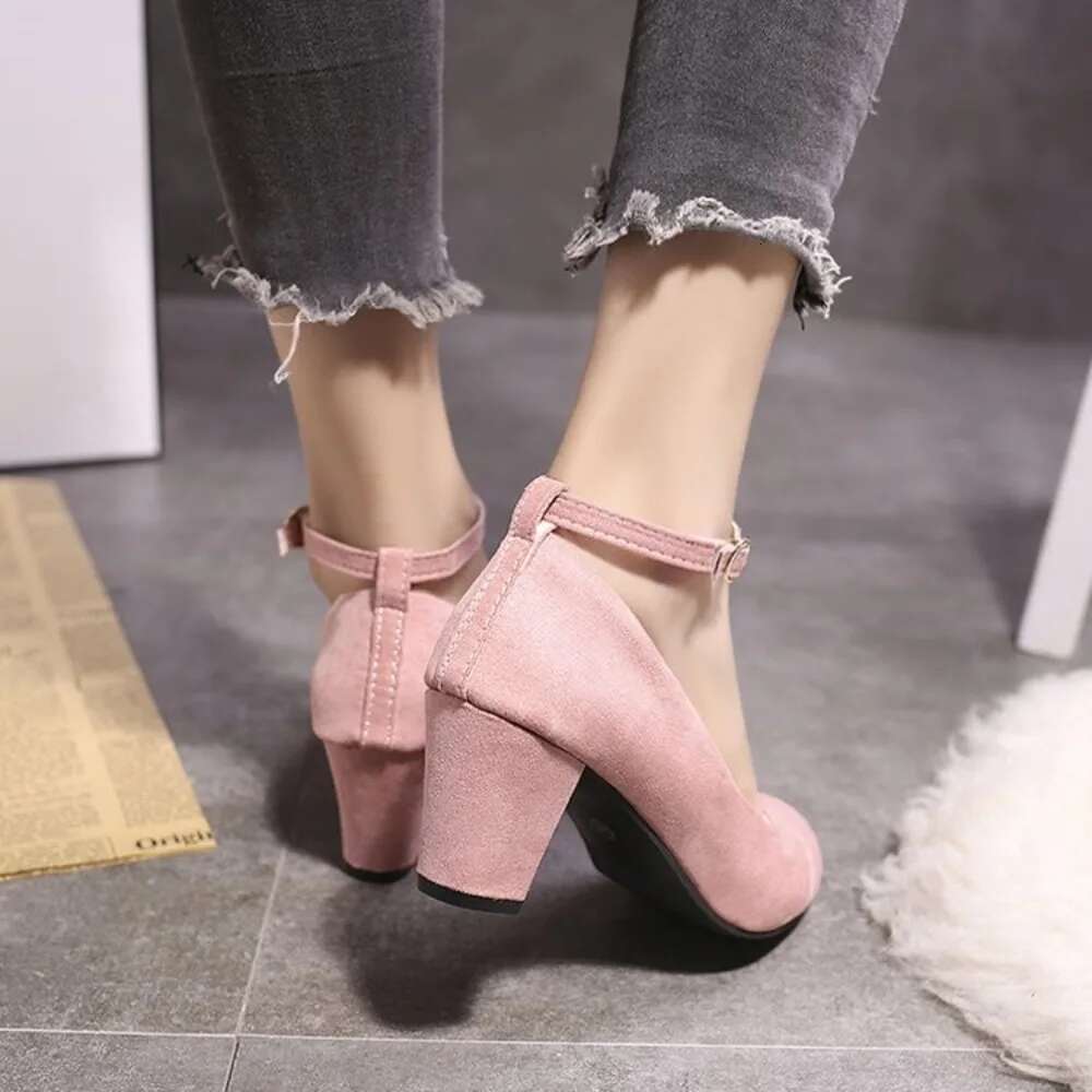 Women's Fashion Pumps Sweet Woman Thick High Heels Ankle Strap Female Platform Women Shoes