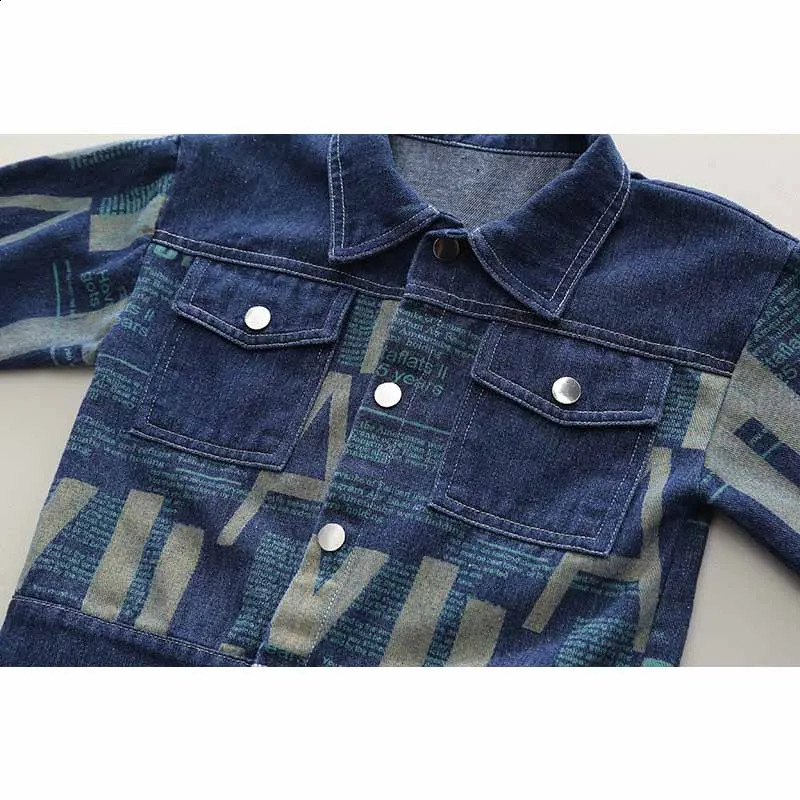 Baby denim jacket boys letter button lapel jacket spring autumn girls solid color retro fashion casual jacket 12M-6 years 250324