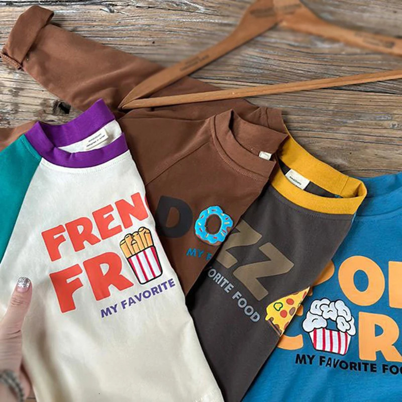 0-13Y Summer Childrens Boys and Girls Long Sleeve Teen Cute Cotton Bottom Baby Clothing Childrens T-shirt Cartoon Pattern Top 250322