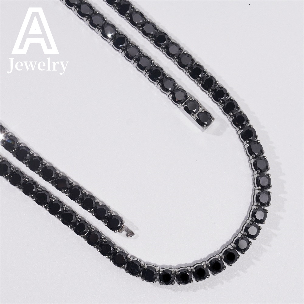 4MM Pass Diamond Tester Black Moissanite Tennis Chains White Gold Plated Hip Hop 316L Stainless Steel Tennis Necklace Bracelet