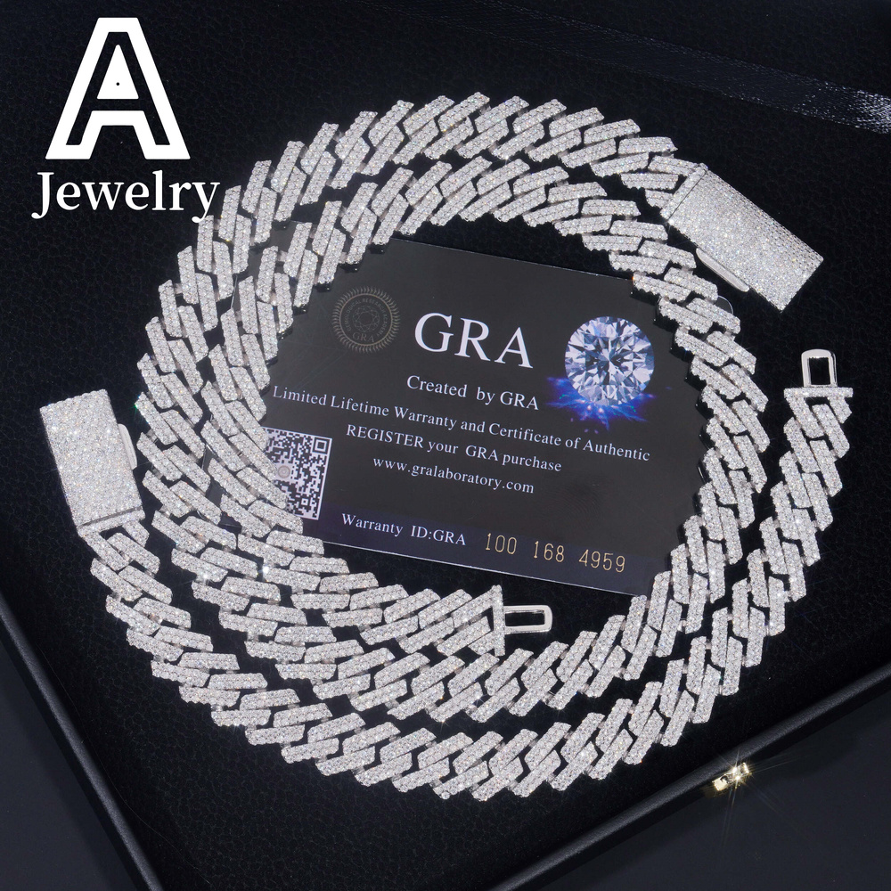 ced out Miami cuban chain hip hop jewelry necklace s925 moissanite diamond cuban link chain 12mm sharp cuban necklace bracelet