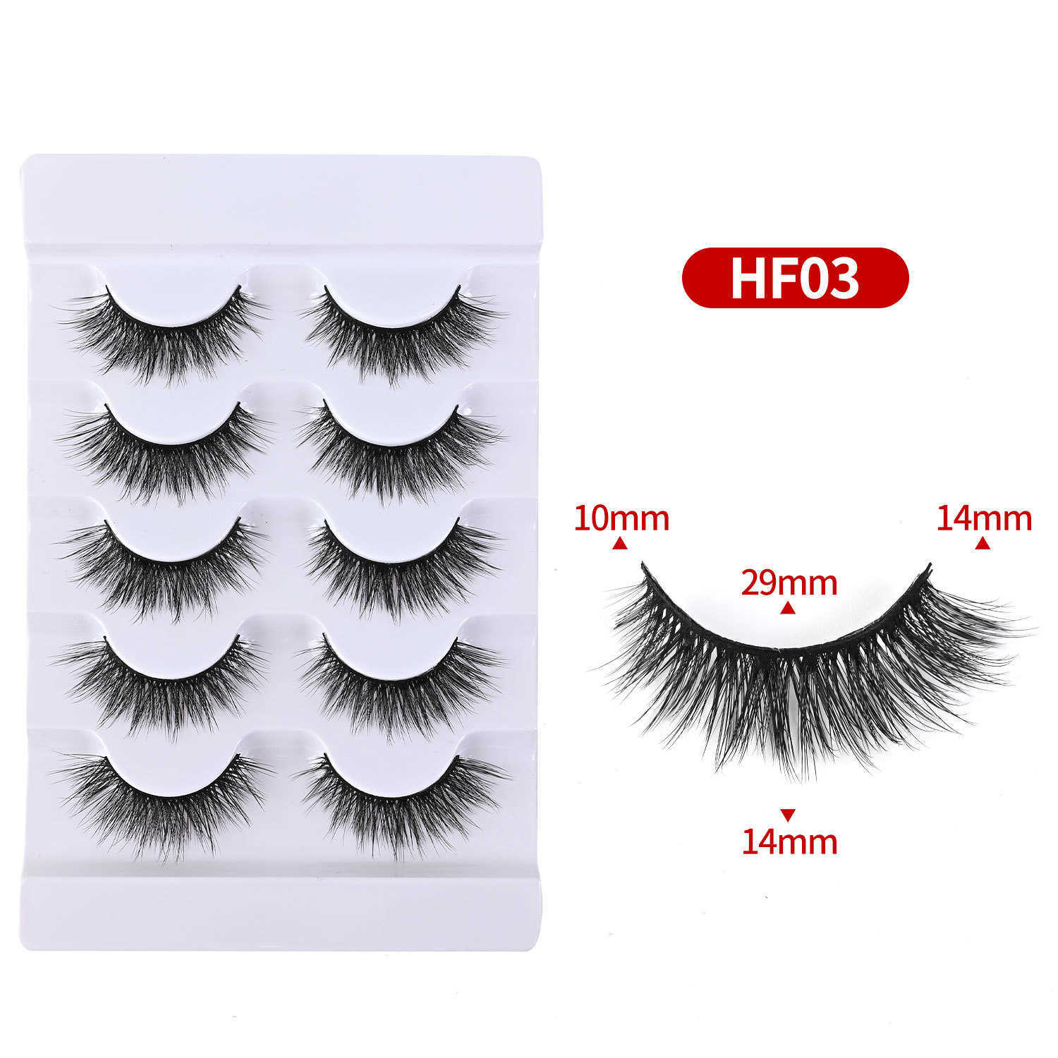 5 pairs of natural multi-layered hard stem false eyelashes with three-dimensional curling 5 pairs of black stem W250324