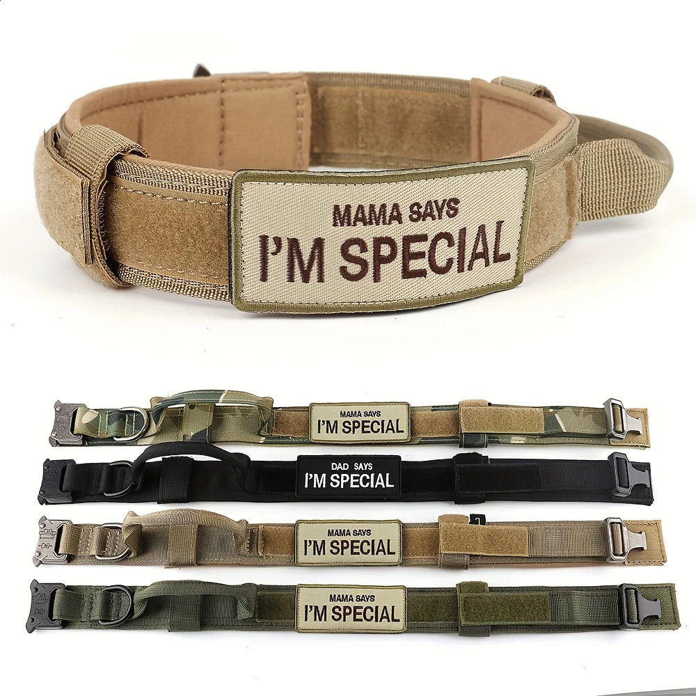 Heavy Duty Tactical Dog Collars with Handle Military Collar with Patch Outdoor Training and Walking for Medium and Large Dogs 250320