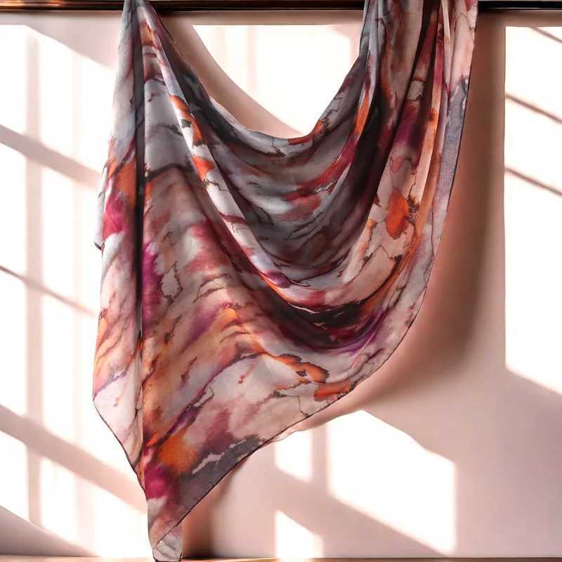 Watercolor printed pattern breathable lightweight soft cotton synthetic silk adhesive woven pattern Muslim gauze headscarf X2503241