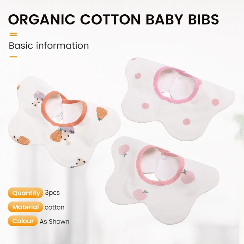 360 ° rotating organic cotton baby bib 3 packs adjustable plain bib for teeth and drip neutral style 250324