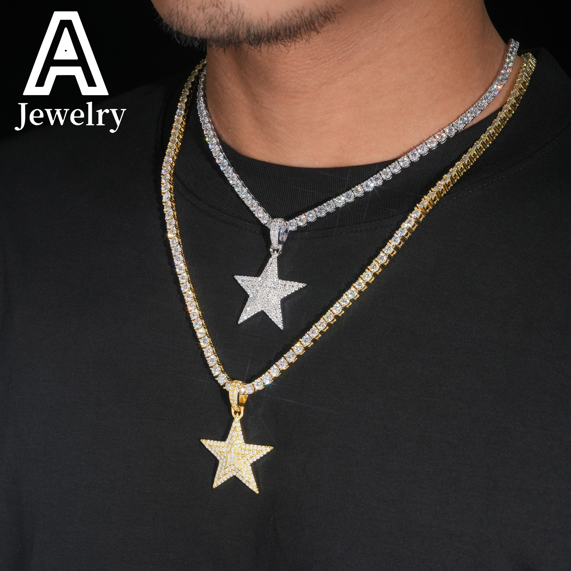 Hip Hop Fashion Jewelry 3 Layers Star Shape Moissanite Pendants