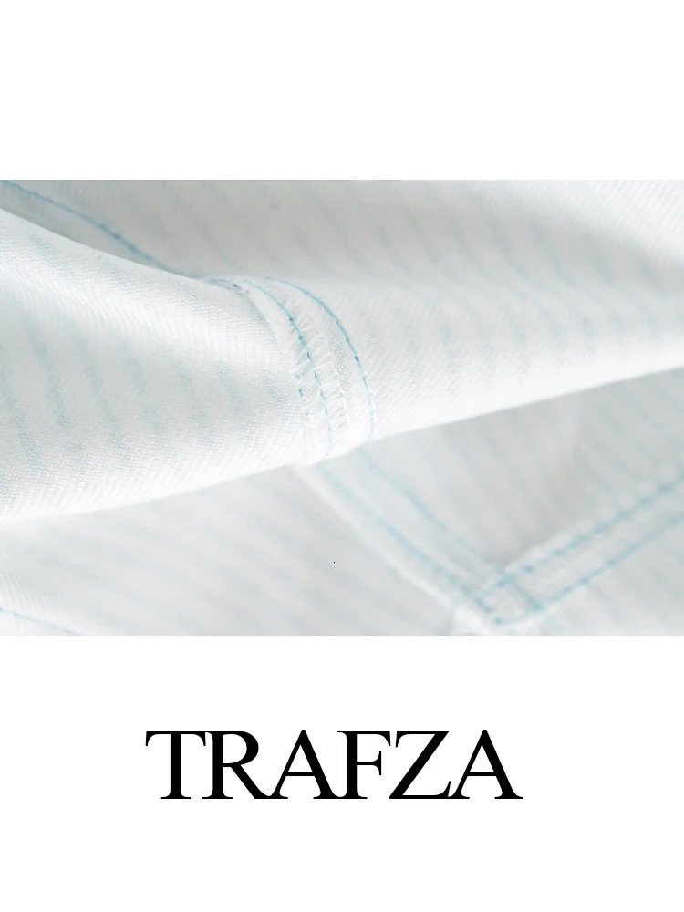 TRAFZA Womens Casual Striped Tank Top Short 2024 Elegant Vneck Single Chest Pocket TopHigh Waist Weight Loss Street Set 250322