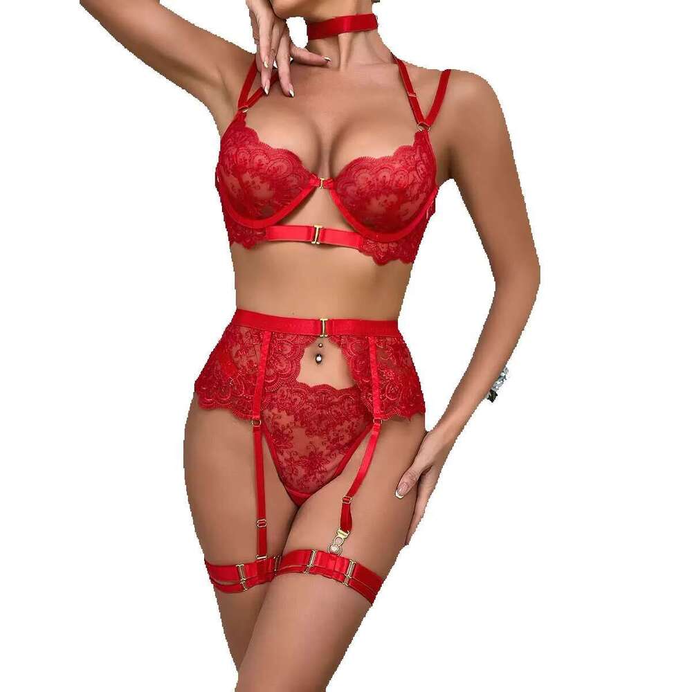 Chuangerm Custom Underwear Mesh Embroidery Eyelash Lace Sexy Body Shaping Temptation 5Pcs Gerie Dame