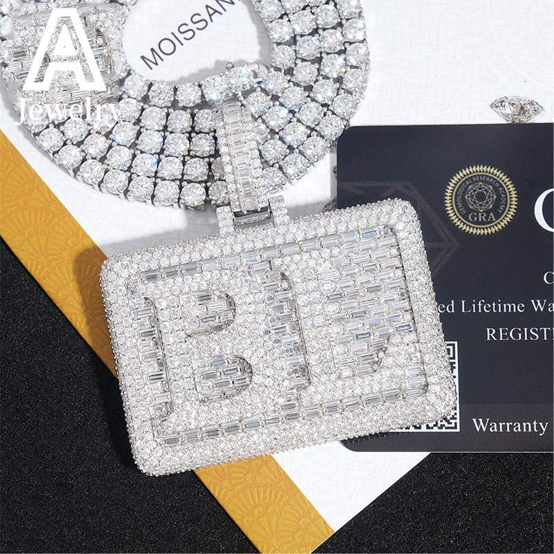 Fine Jewelry Letter Pendant Initial Letter BL Baguette Moissanite 925 Hip Hop Iced Out Pendant Jewelry Moissanite Pendant