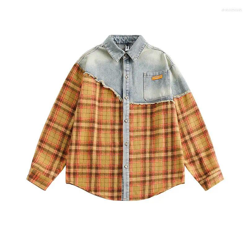 Men's Jackets Beianji Trendy Brand Clothing Design Sense Splicing Hip-hop Plaid Denim Jacket Unisex American High Street Couple's