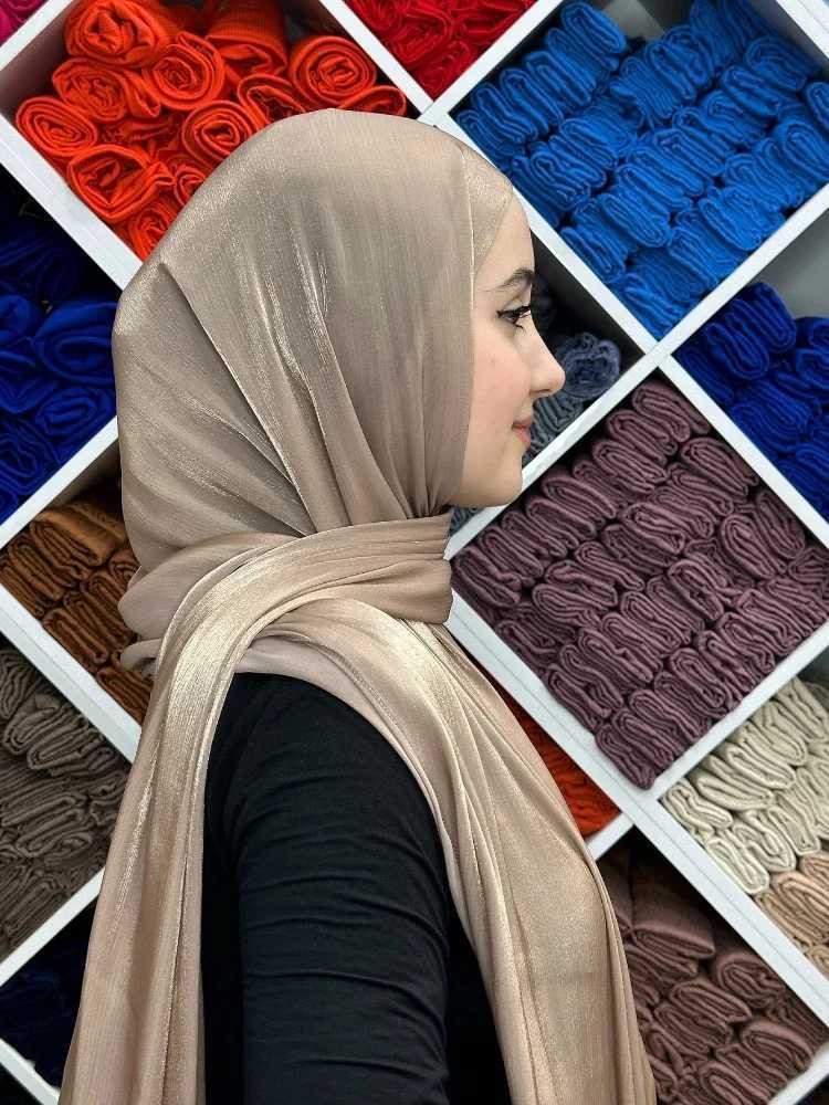 Fem Micro Light Shawl Silk Headscarf Breathable Cool Island Satin Silk Veil Muslim Shining Silk Shawl Wen Scarf X250324