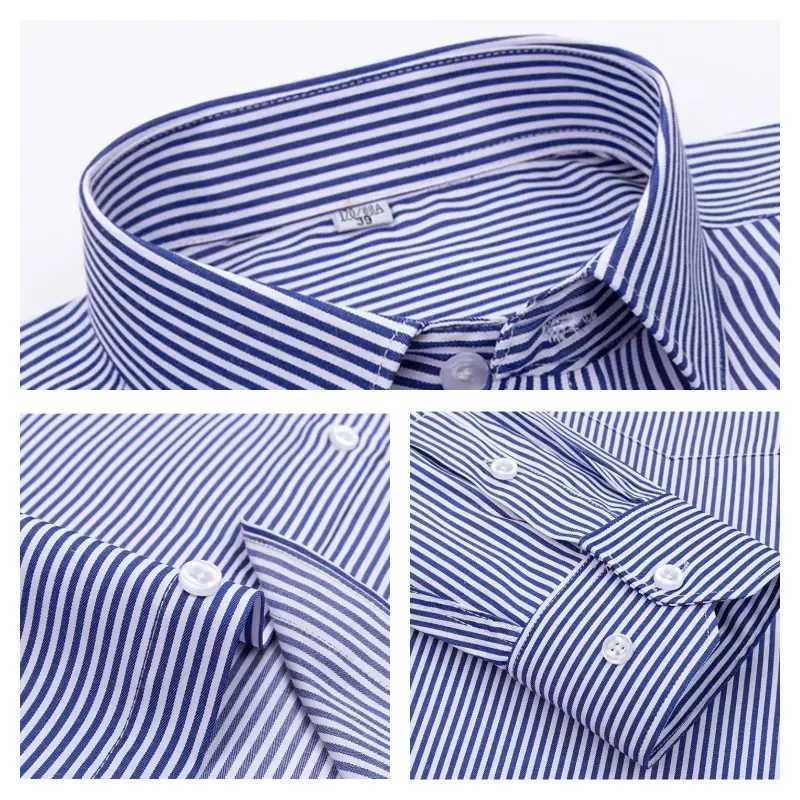 S~6XL Mens Formal Shirt Long Sleeve Oversized Office Solid Color Stripe Classic Edition Fashion Business White Shirt X250324