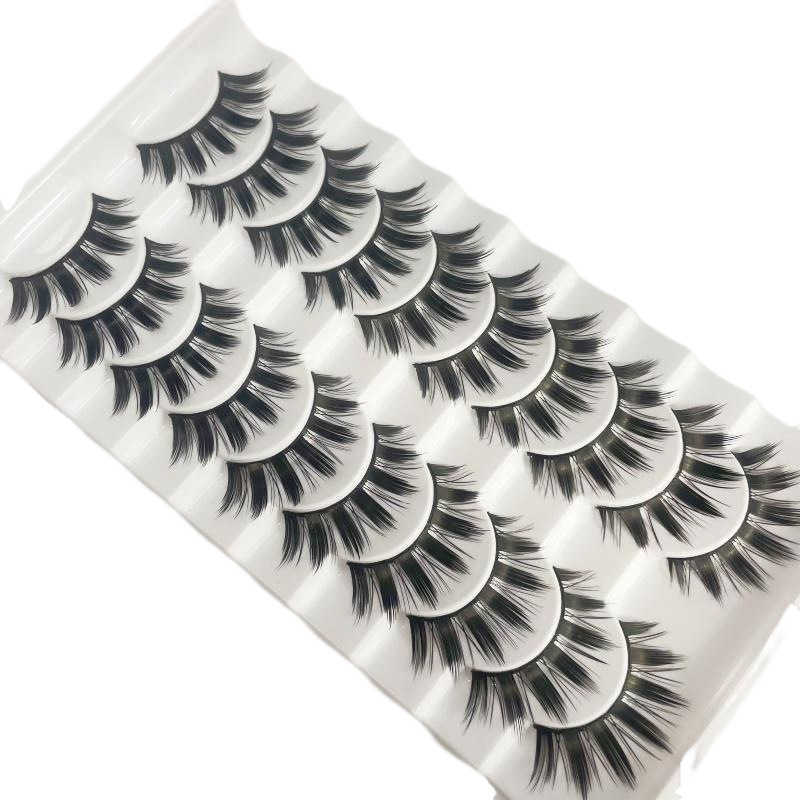 Thick curled false eyelashes ten pairs of big devil eyelashes natural COS pointed tail black hard stem W250324