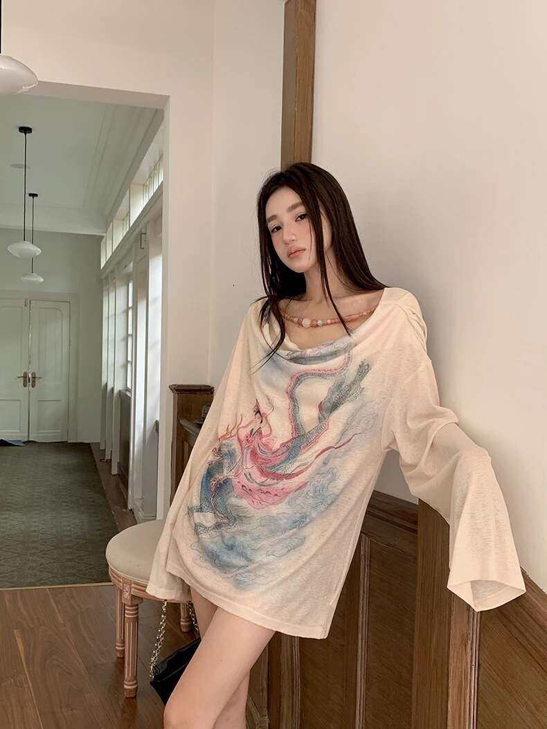 Illustration Designer Graphic T Shirts Cowls Long Sleeve Tees Knit Fashion Top Fall Clothes Women