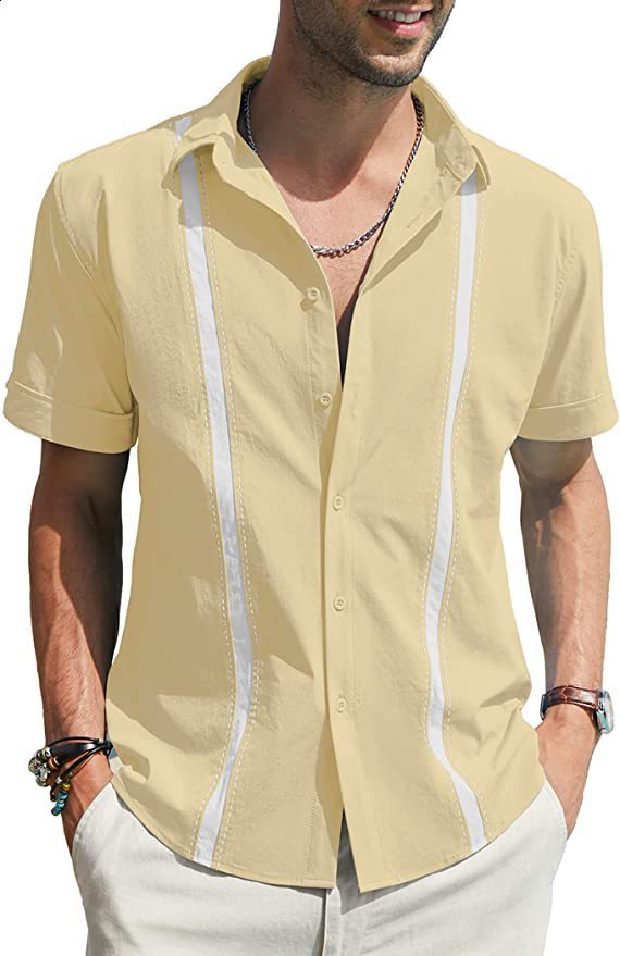 Men's Shirts Guayabera Shirts Button-Down T-Shirts Summer T-Shirts Beach Wear Navy Blue Short Sleeves Colorful Casual Daily Wear 240112