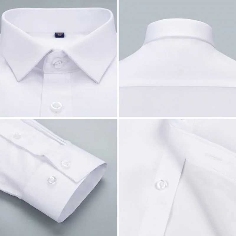 Bamboo fiber wrinkle resistant mens shirt long sleeved dress slim fit Camiza social business shirt white shirt blue S-8XL X250324