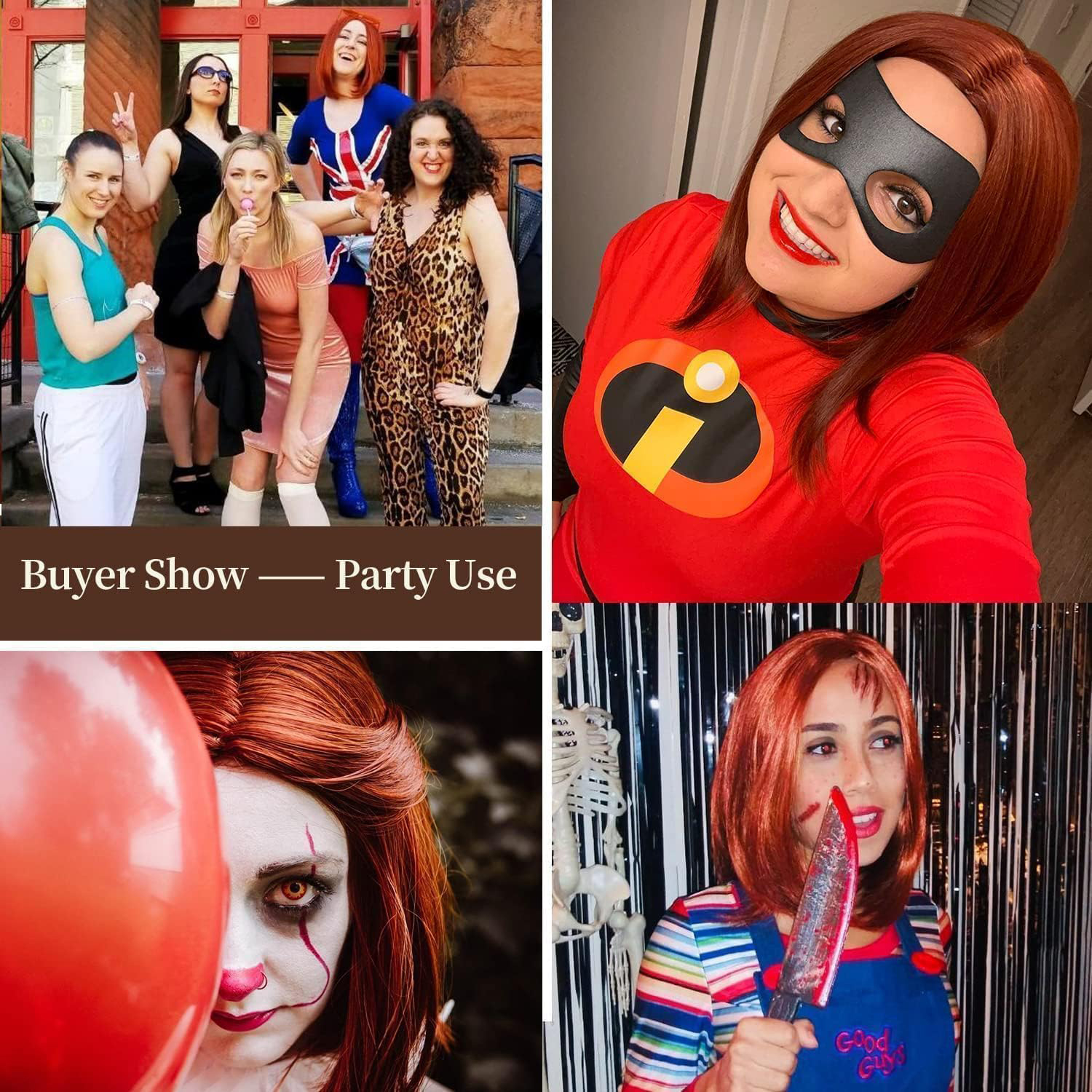 Short Bob Red Wigs for Women Neck Length Full Wig Natural Honey Red color Looking with Wig Cap(12 inch)