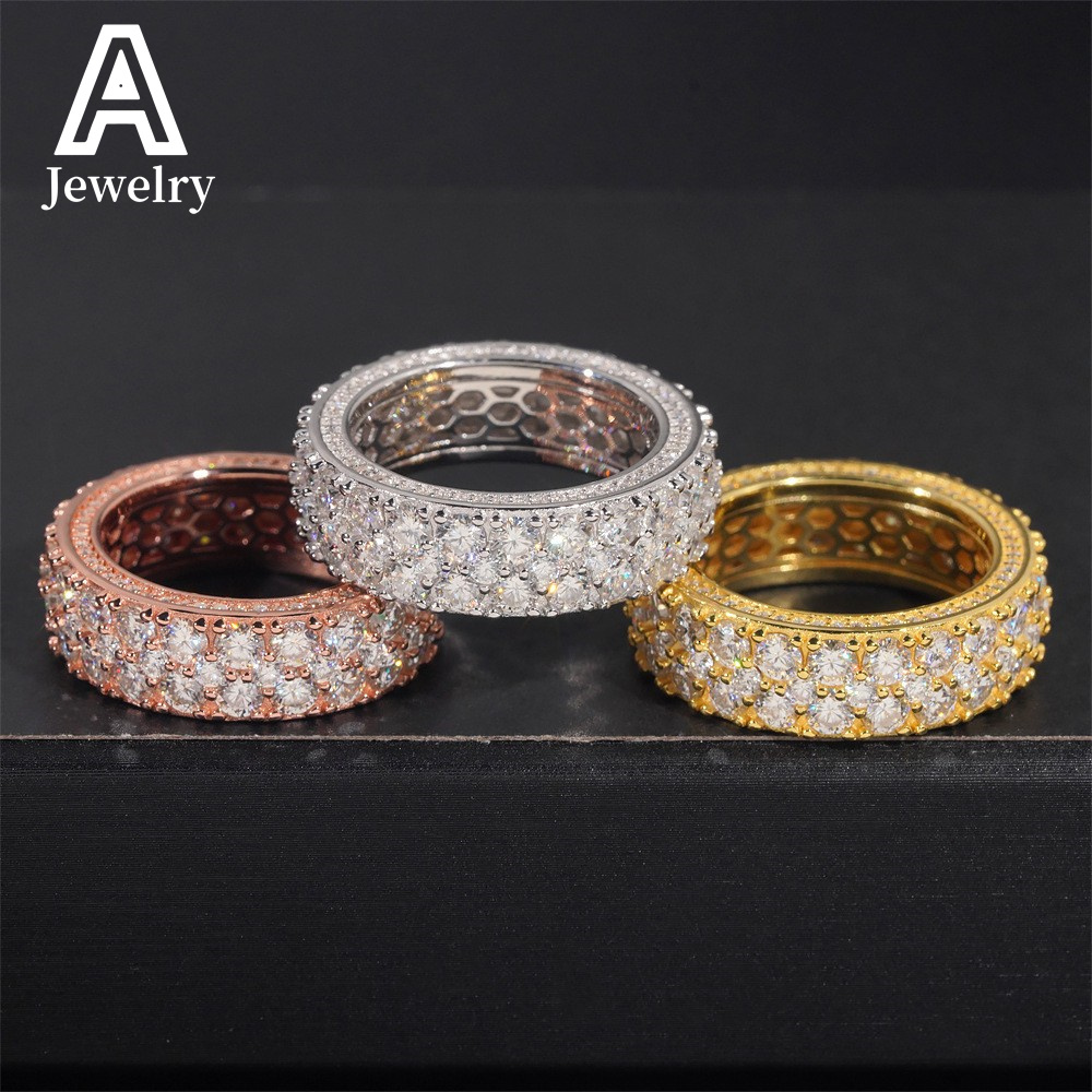 Hip Hop VVS Moissanite NEW ARRIVAL Affordable Side Setting Band Ring 2 rows Championship 925 rings for men