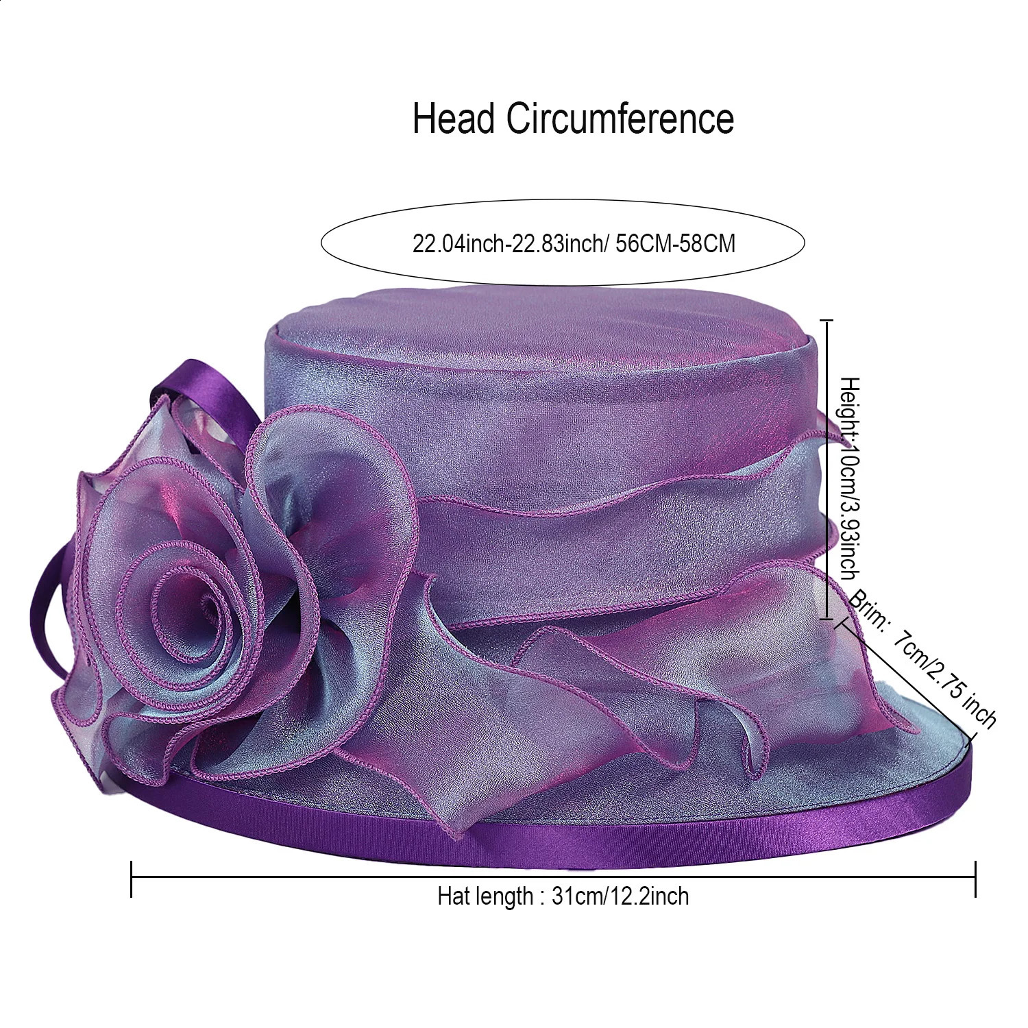FS Purple Beige Church Hats For Women Elegant Tea Party Derby Hat Summer Flower Fascinators Wedding Cap Chapeau Femme 250324
