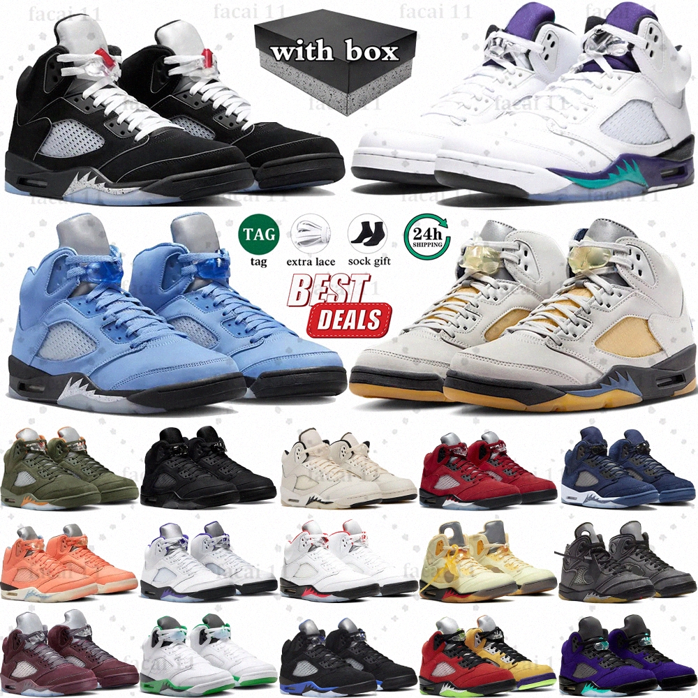 With Box Jump mans 5 Mens Basketball Shoes 5s Black Cat Olive Navy Georgetown Aqua UNC Lucky Green Concord Rac Blue Raging Bull Fire Red Suede Sail Bu