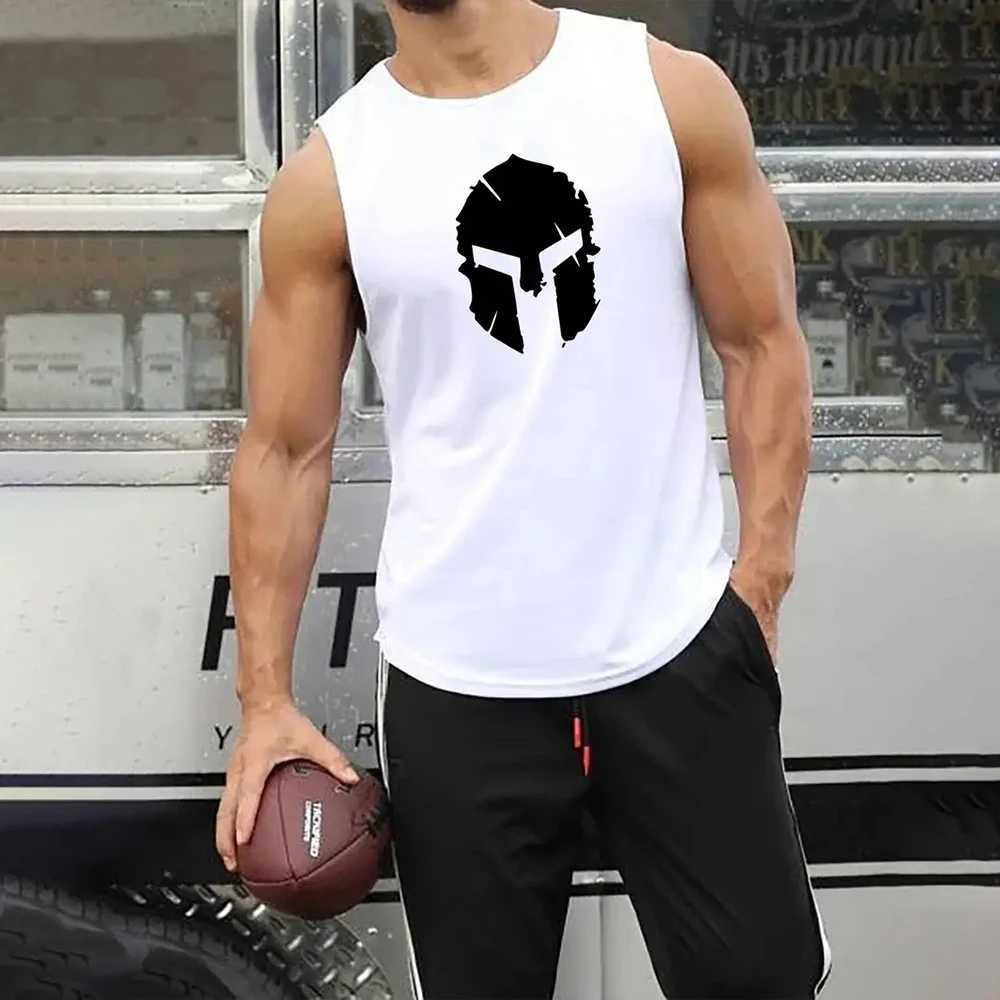 Summer mens sleeveless T-shirt fashion stand clothing Sparta print casual outdoor gym clothing mens O-neck zipper sportswear X250324