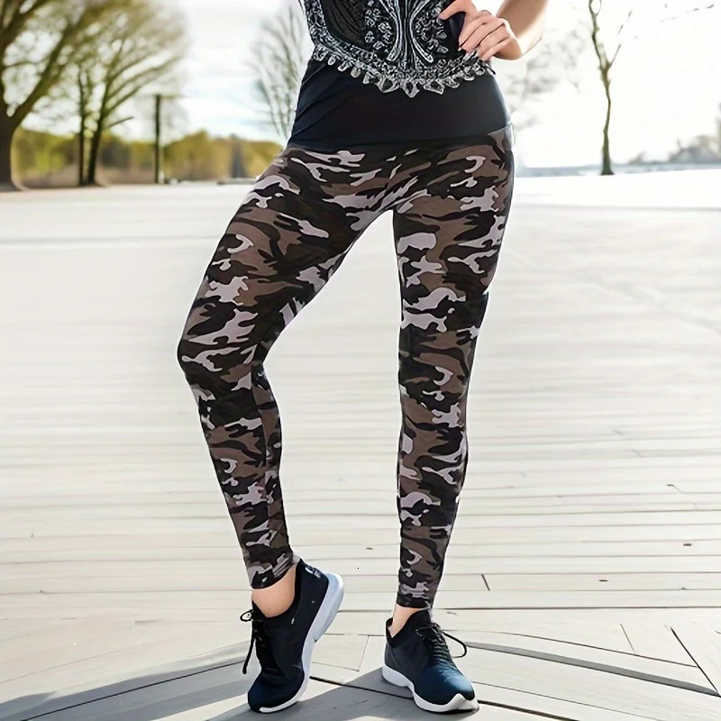 Camouflage tight casual high stretch womens long legs sports and fitness retro dot pencil pants 250324Z