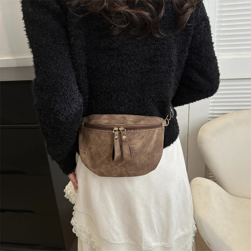 Womens PU Leather Waist Bags Stylish Hobo Solid Color Shoulder Satchel Chest Bag Wide Strap Fashion Fanny Pack 250318