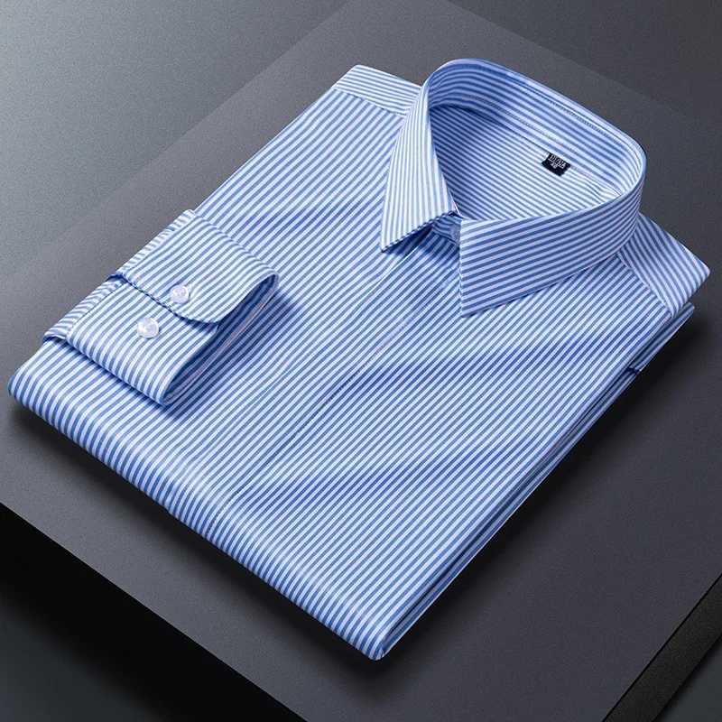New high-quality wrinkle resistant mens shirt long sleeved mens slim fit dress Camisa Social Business shirt striped shirt 6XL 7XL X2503241