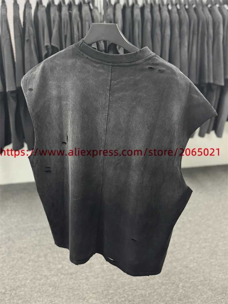 Hole Saint Retro Wash Sleeve Strapless Pattern T-shirt High Quality Heavy duty Fabric T-shirt Triple Top X250324