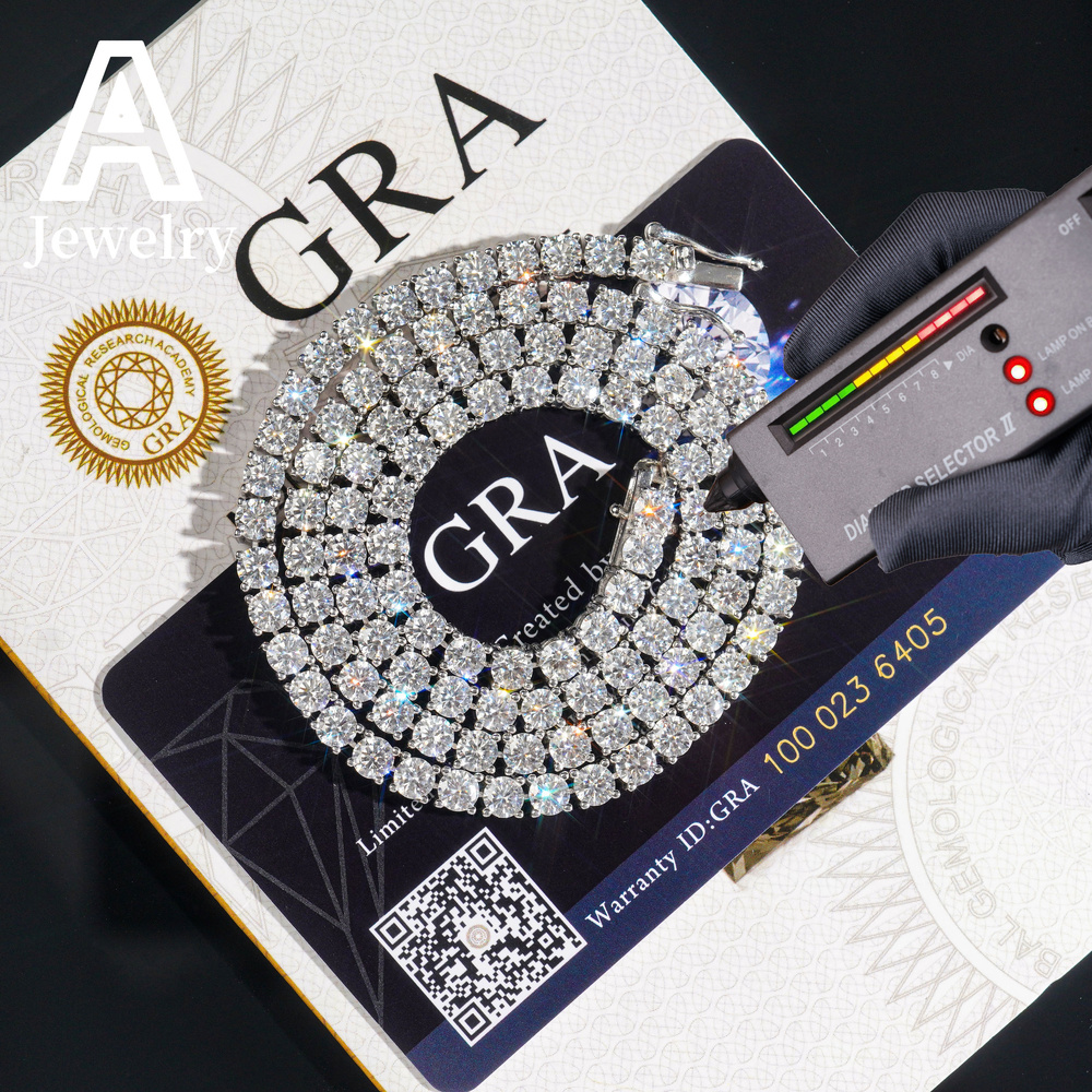 Pass Diamond Tester GRA Certificate 4MM Hip Hop Tennis Necklace Bracelet 925 Sterling Silver VVS Moissanite Tennis Chain