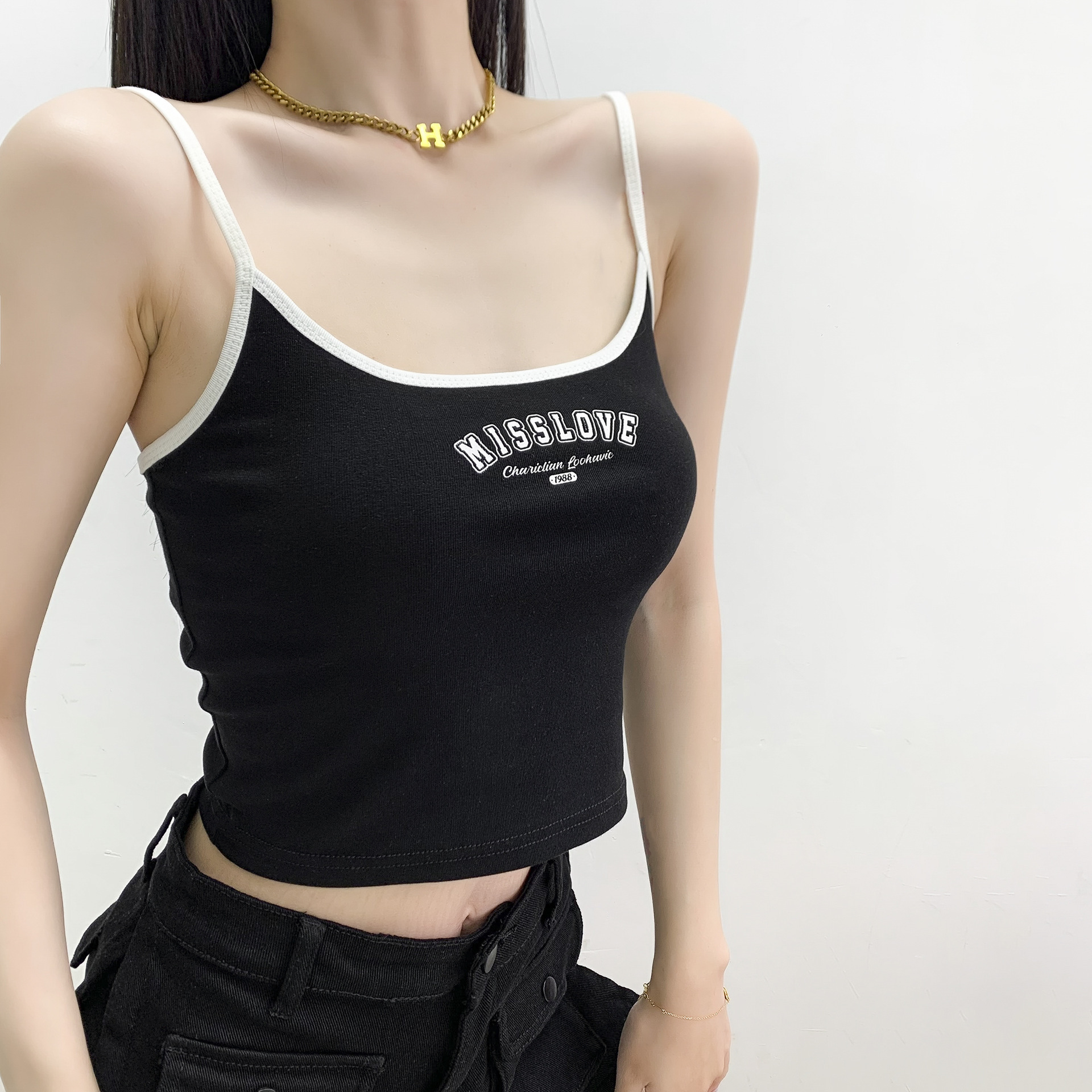 2025 Summer New Women's Contrasting Designer Sports Beach Top With Letter Print American Spicy Style Slim Fit Short Vest