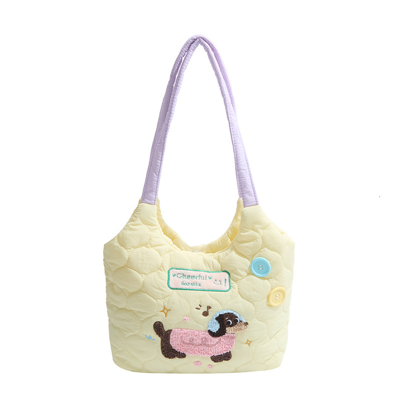2025S Fashion Designer Lazy Style Student Classroom Backpack Cute Embroidered Puppy Color Contrasting Shoulder Large Capacity Tote Bag