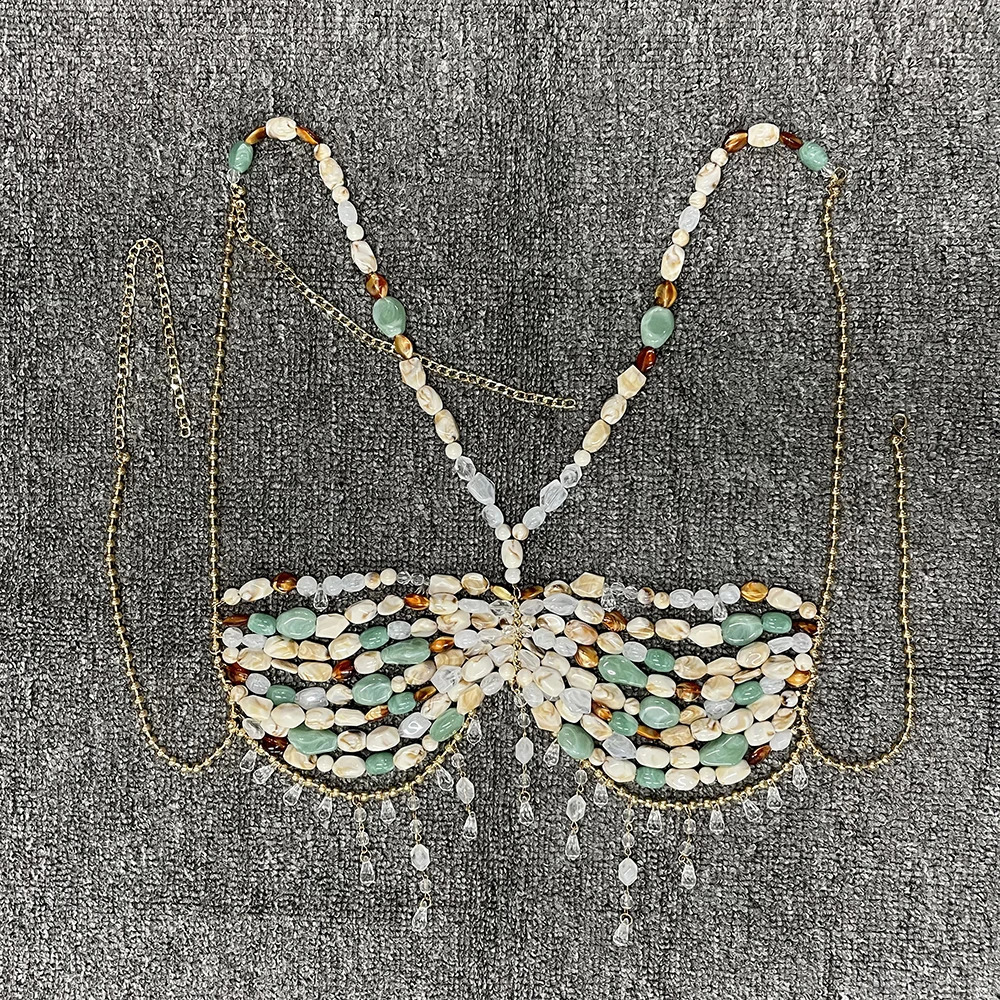 Sexy womens irregular shaped acrylic bead pendant with hollow tassel Luwen short top beach island travel pearl body 250324