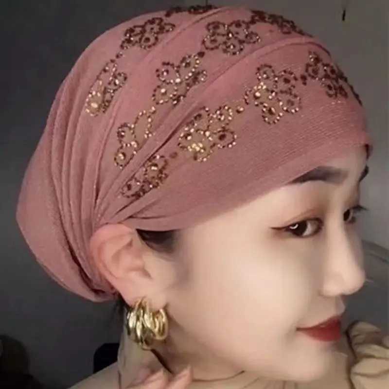 Summer Diamonds Turban Caps for Wen Elastic Wrap Bonnet Muslim Headbands Turban Fem Scarf Hats Chemo Wear X250324