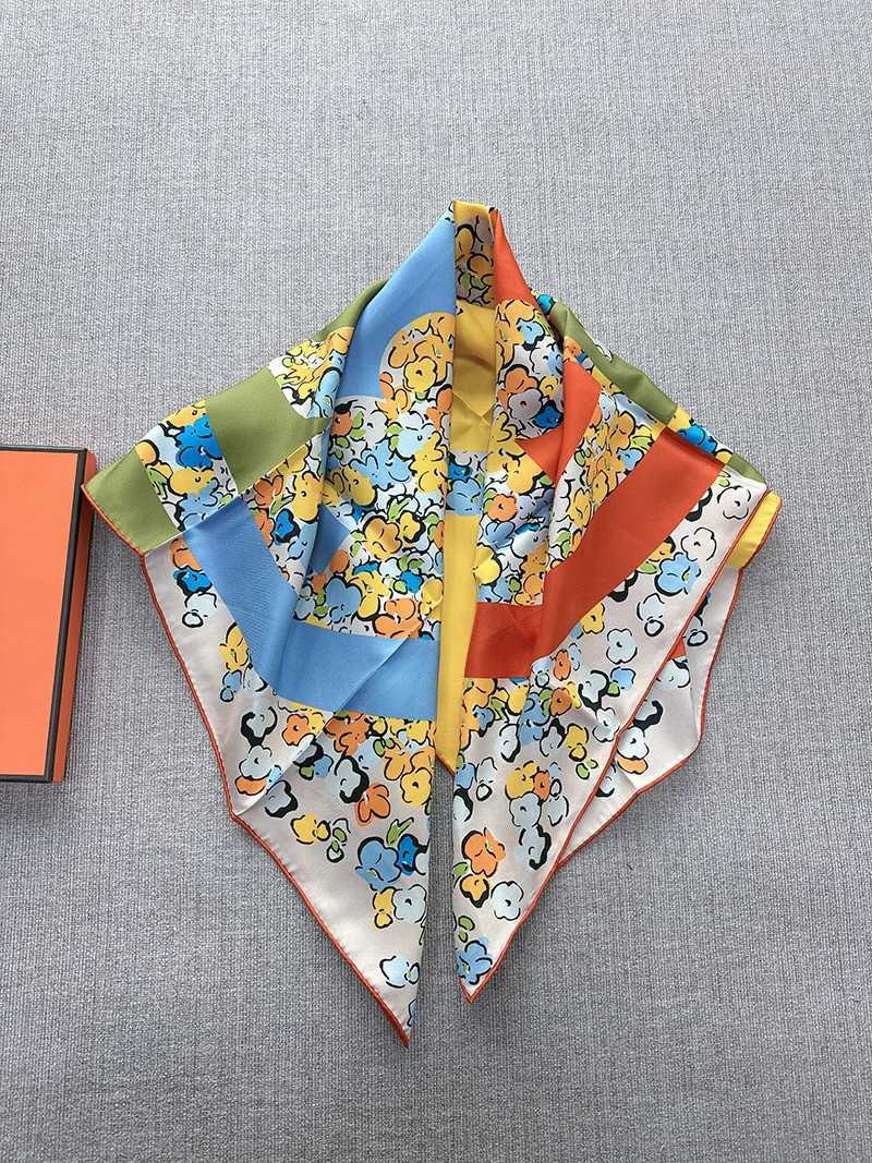 Flower silk scarf 100% shawls wan luxury 90x90cm scarf wen inspired luxury bandana sjaal 2025 dongdaemun luxury items X250324