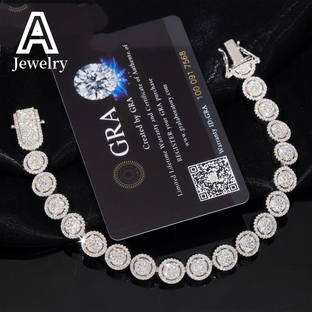 High Quality Fine Jewelry Sparkle Iced Out 10mm Flower 925 Sterling Silver Diamond Moissanite Bracelet