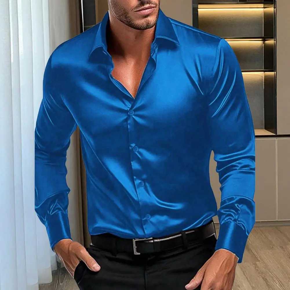 Autumn and winter formal mens long sleeved luxury wrinkle resistant solid color business casual ice silk X250324