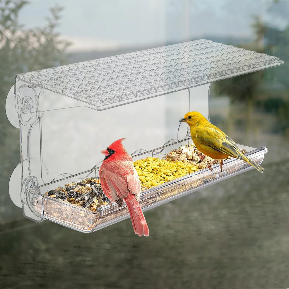 Window Bird Feeder Weatherproof Suction Cup Transparent House with Tray Roof Cover for Outdoor 250320