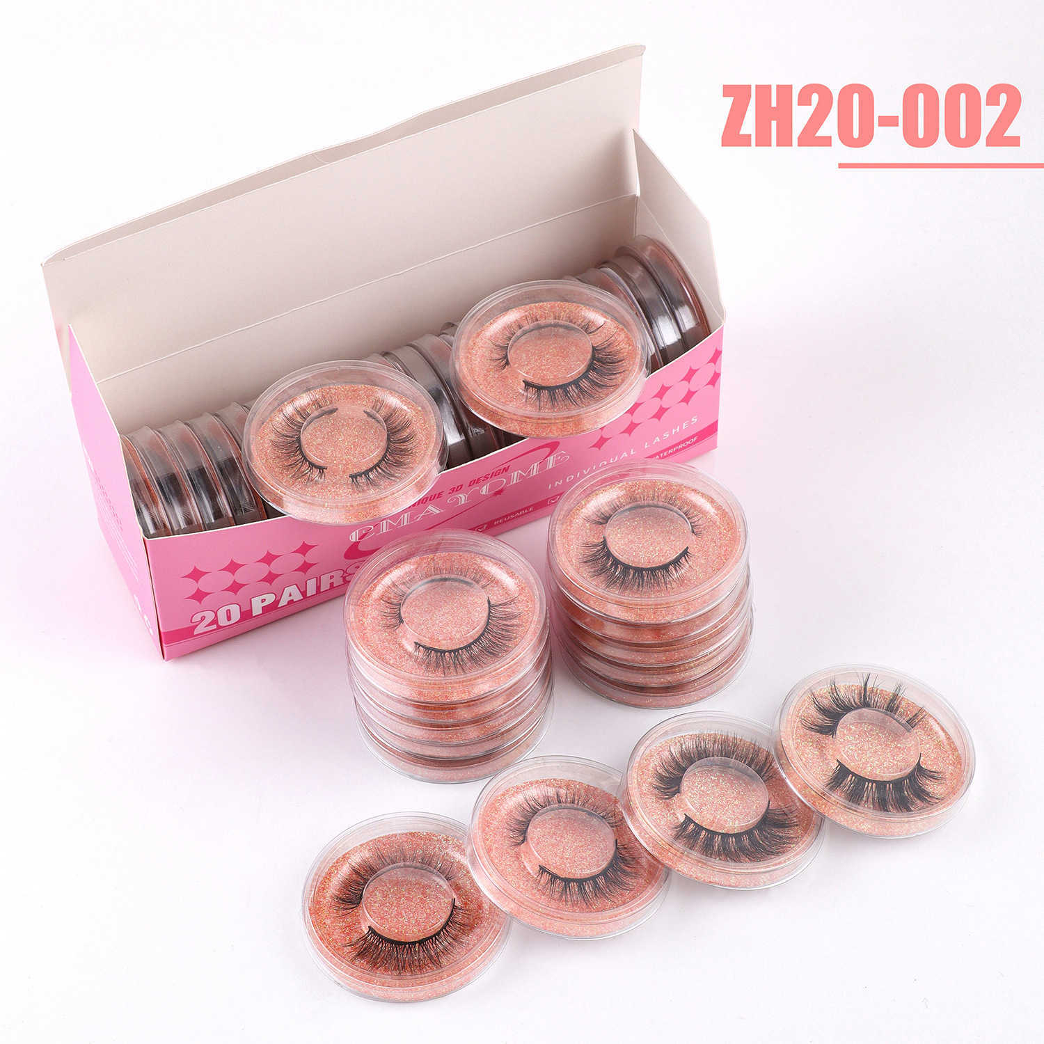 A set of 20 boxes of natural thick false eyelashes in 1 pair 3D curled and 3D anti real eyelashes W250324