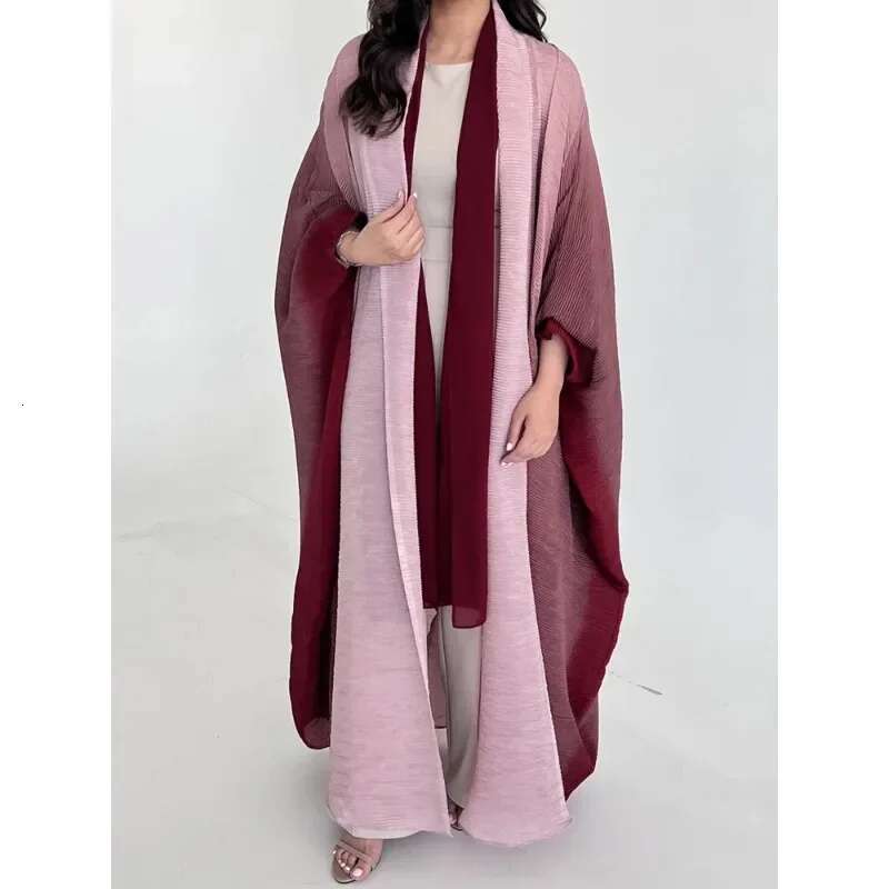 Wrinkled Women's Windbreaker Jacket Bat Sleeve Scarf Collar, Gradient Long Robe Fashion Retro Coats And Jackets Women
