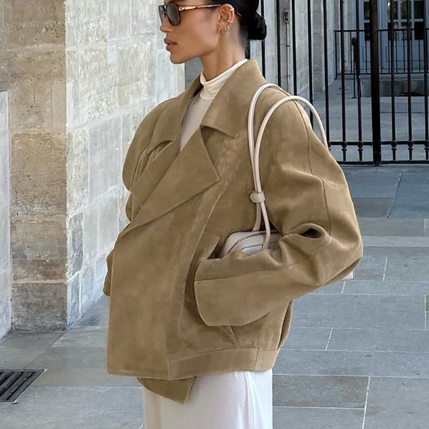 Maillard suede 2025 autumn and winter new design sense suit collar loose temperament commuting jacket