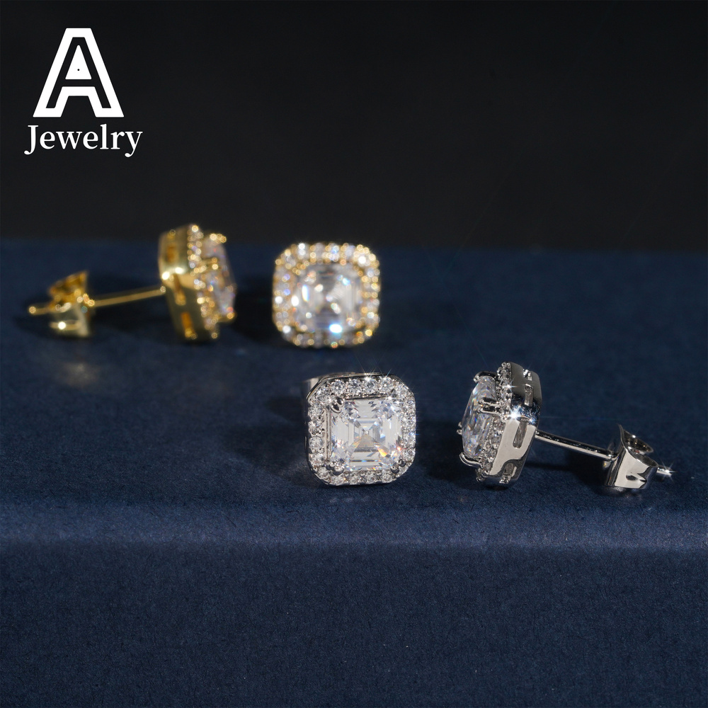 Best-selling European and American boutique 10mm925 sterling silver moissamite earrings hip hop street personality