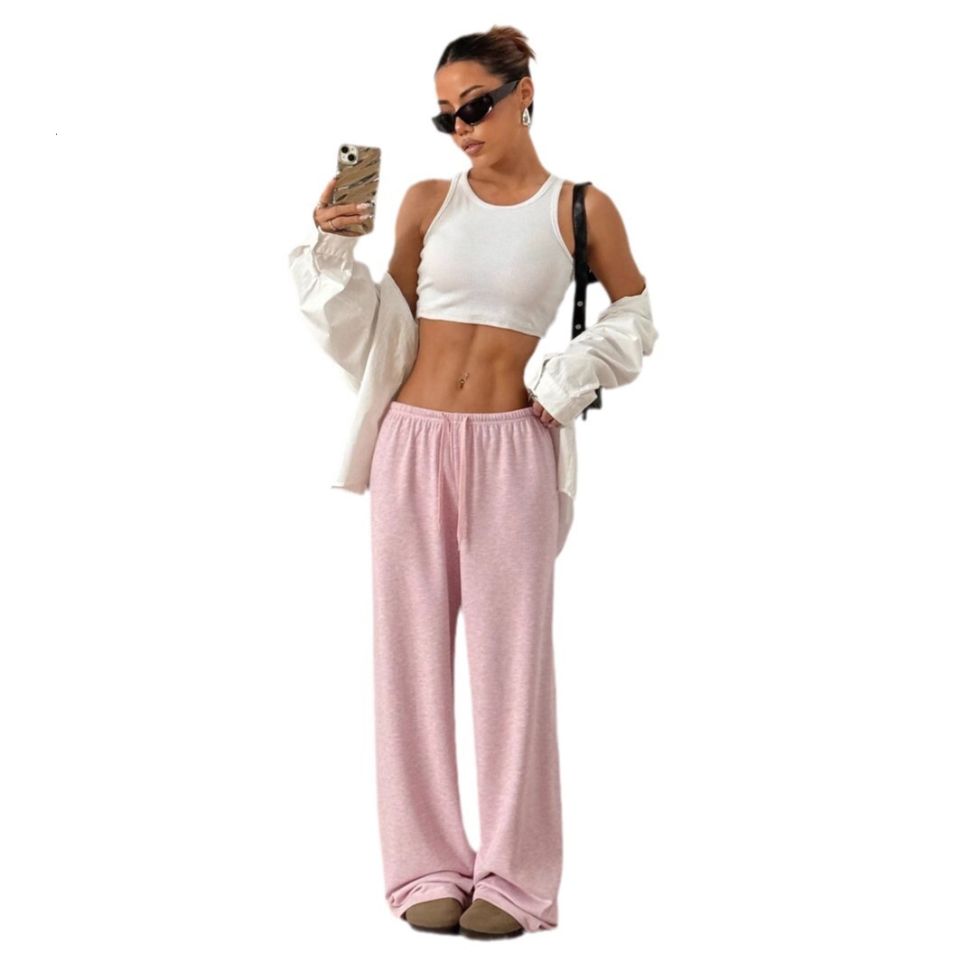 Women's solid color drawstring waist soft knit loose casual pants